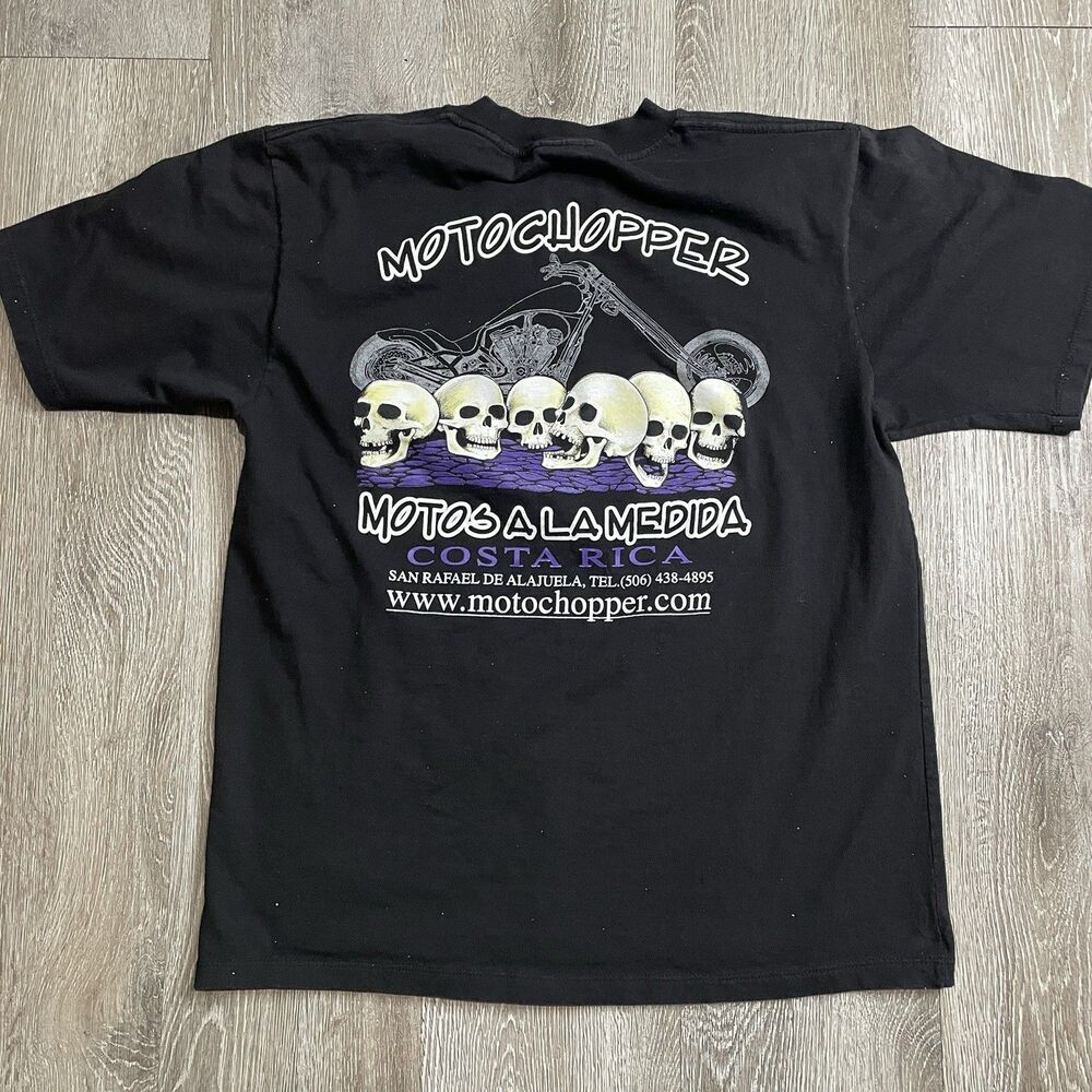 Moto Chopper Motos Alamedida T-shirt Size M Black Biker Skulls
